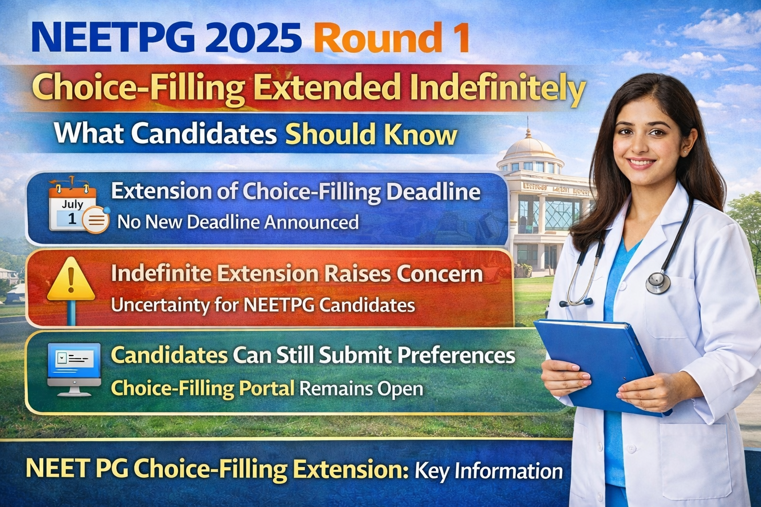 NEETPG 2025 Round1 Choice-Filling Extended Indefinitely: What Candidates Should Know